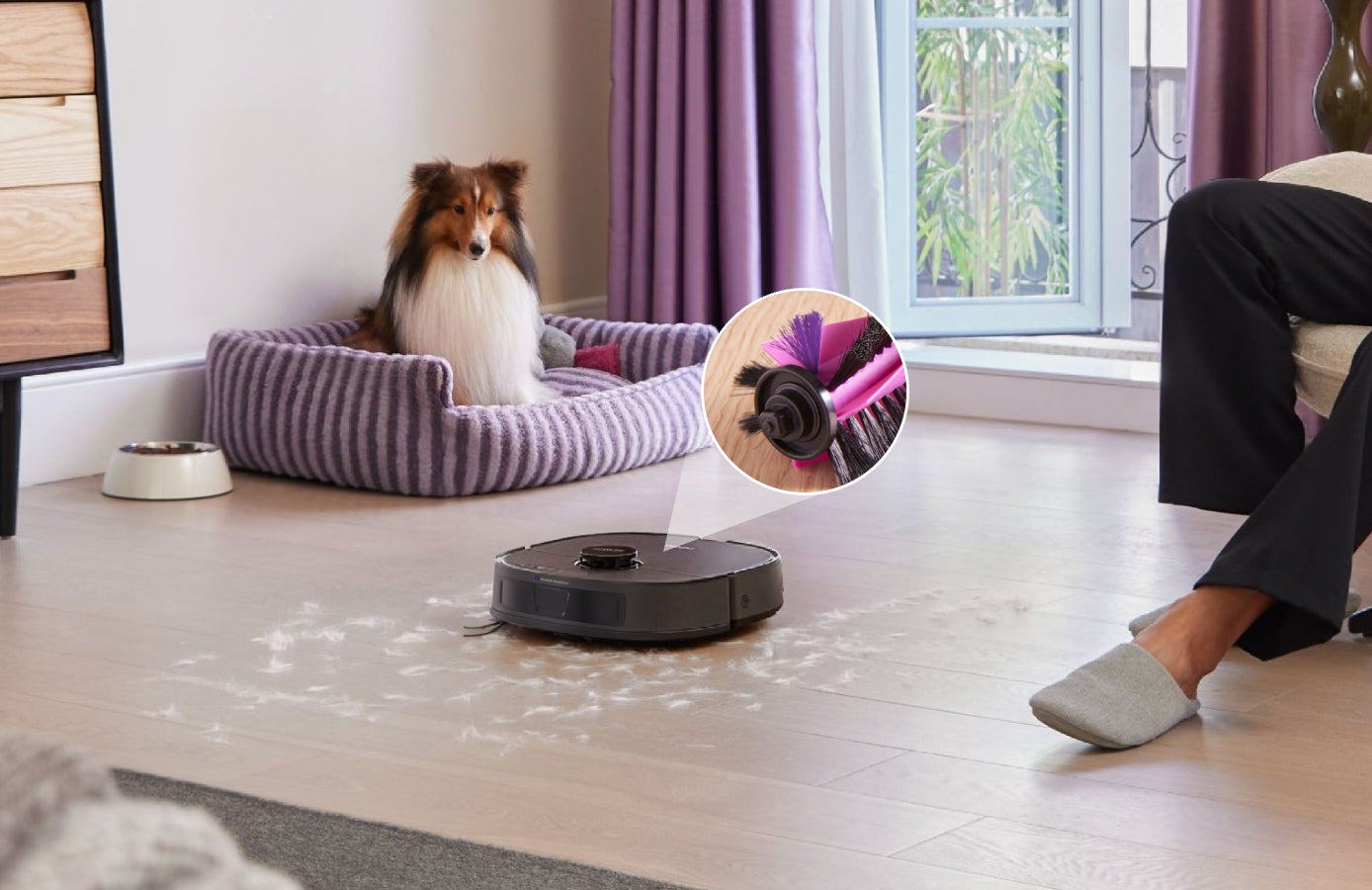 Brosse rouleau anti-enchevêtrement